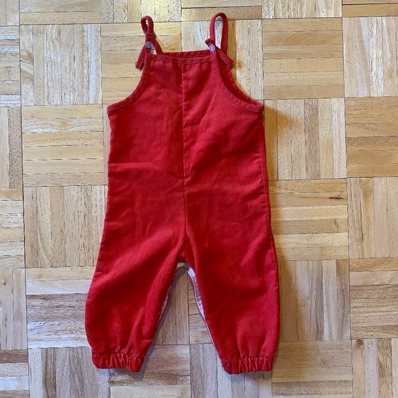 Vintage 80s Toddler Orange/Red and Plaid corduroy romper, Kids Onesie Jumper - Picture 3 of 7